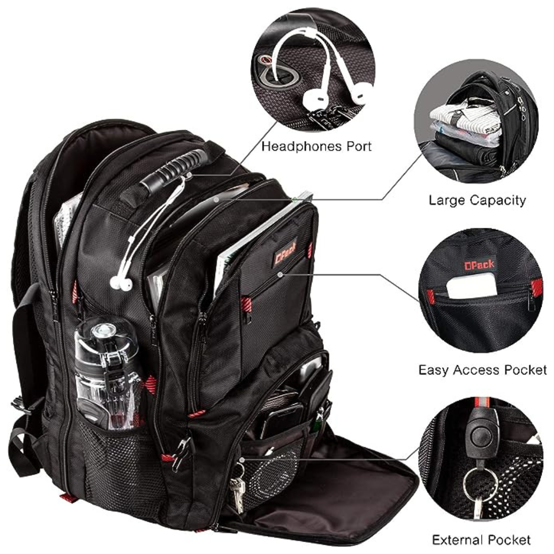 Anti Theft 45L Travel Backpack With 17" Laptop Bag, TSA Approved